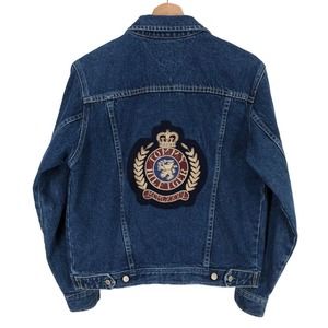 Vintage Tommy Hilfiger Denim Jean Jacket Medium Full Zip Crest Lion y2k 90's